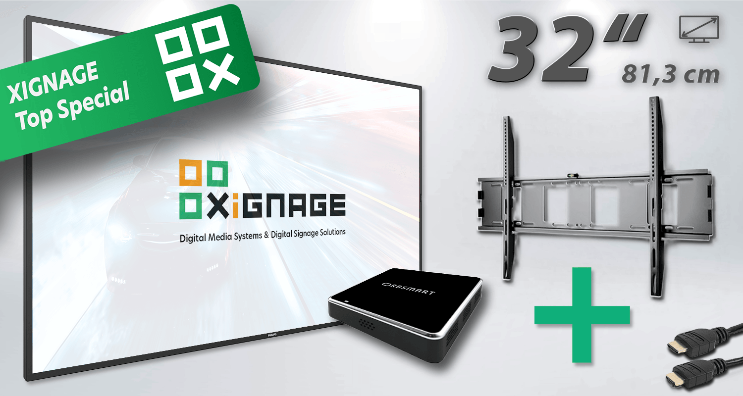 STARTER-Paket: Philips Q-Line 80 cm (32") - 5-teilig mit Digital Signage-Player Box (Android) - XIGNAGE.SHOP - Smart Digital Media Systems & Digital Signage Solutions