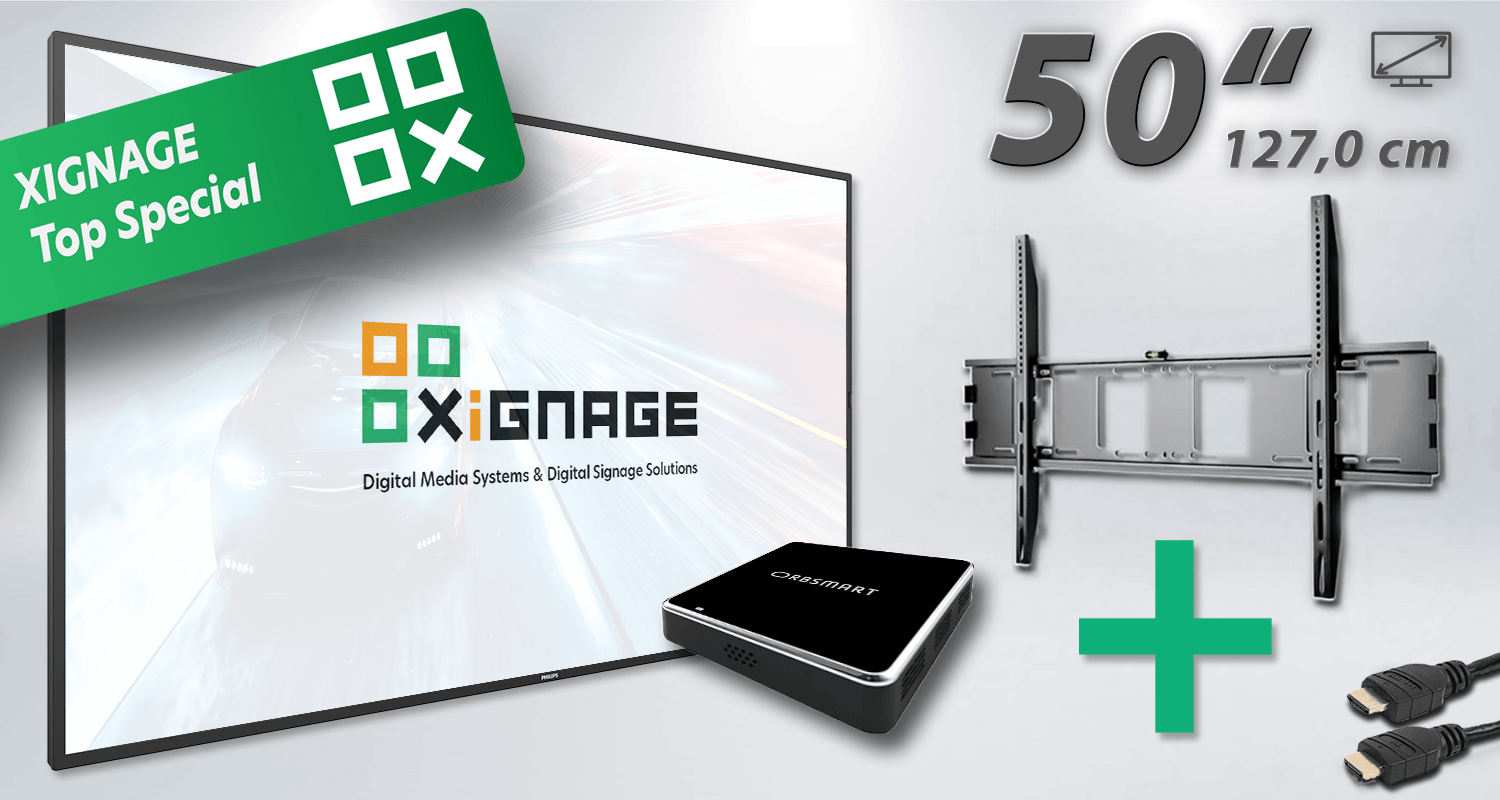 STARTER-Paket: Philips Q-Line 127,0 cm (50") - 5-teilig mit Digital Signage-Player Box (Android) - XIGNAGE.SHOP - Smart Digital Media Systems & Digital Signage Solutions