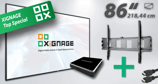 STARTER-Paket: Philips Q-Line 218,44 cm (86") - 5-teilig mit Digital Signage-Player Box (Android) - XIGNAGE.SHOP - Smart Digital Media Systems & Digital Signage Solutions